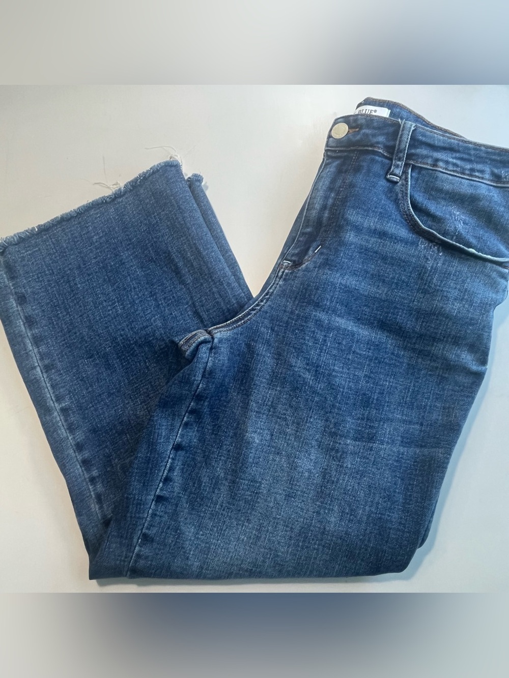 Judy Blue Dark Blue Wide Leg Cropped Frayed Hem Jeans